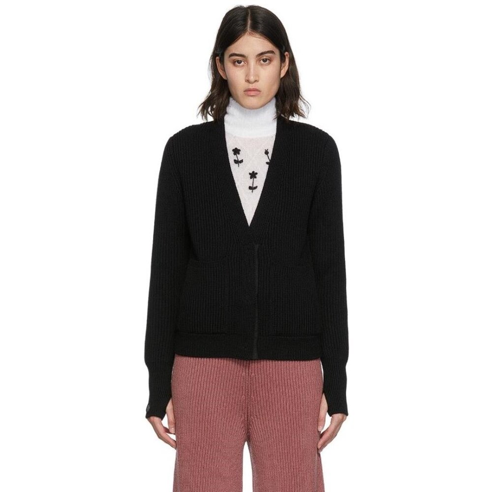 SAKS POTTS Women's Merino Wool Catherine Cardigan Size L In Black